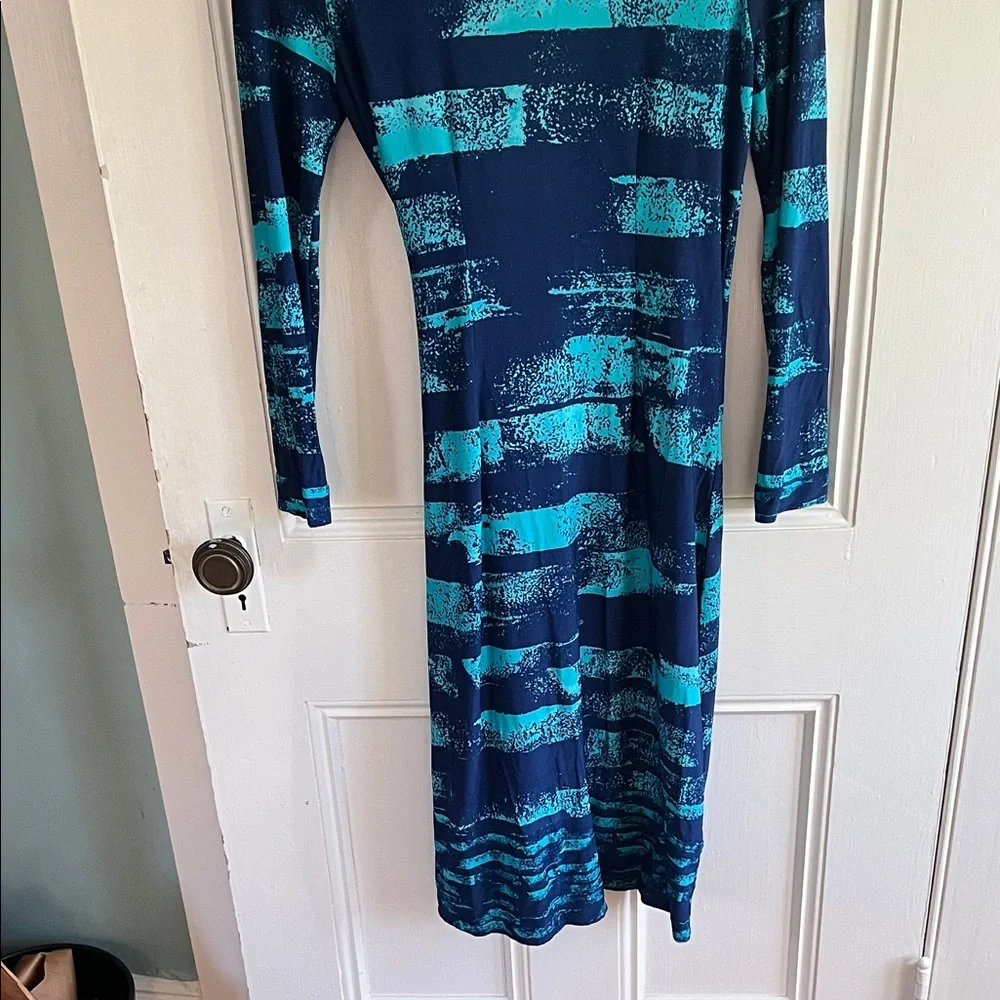 BCBGMaxAzria Teal and Navy Patterned Dress